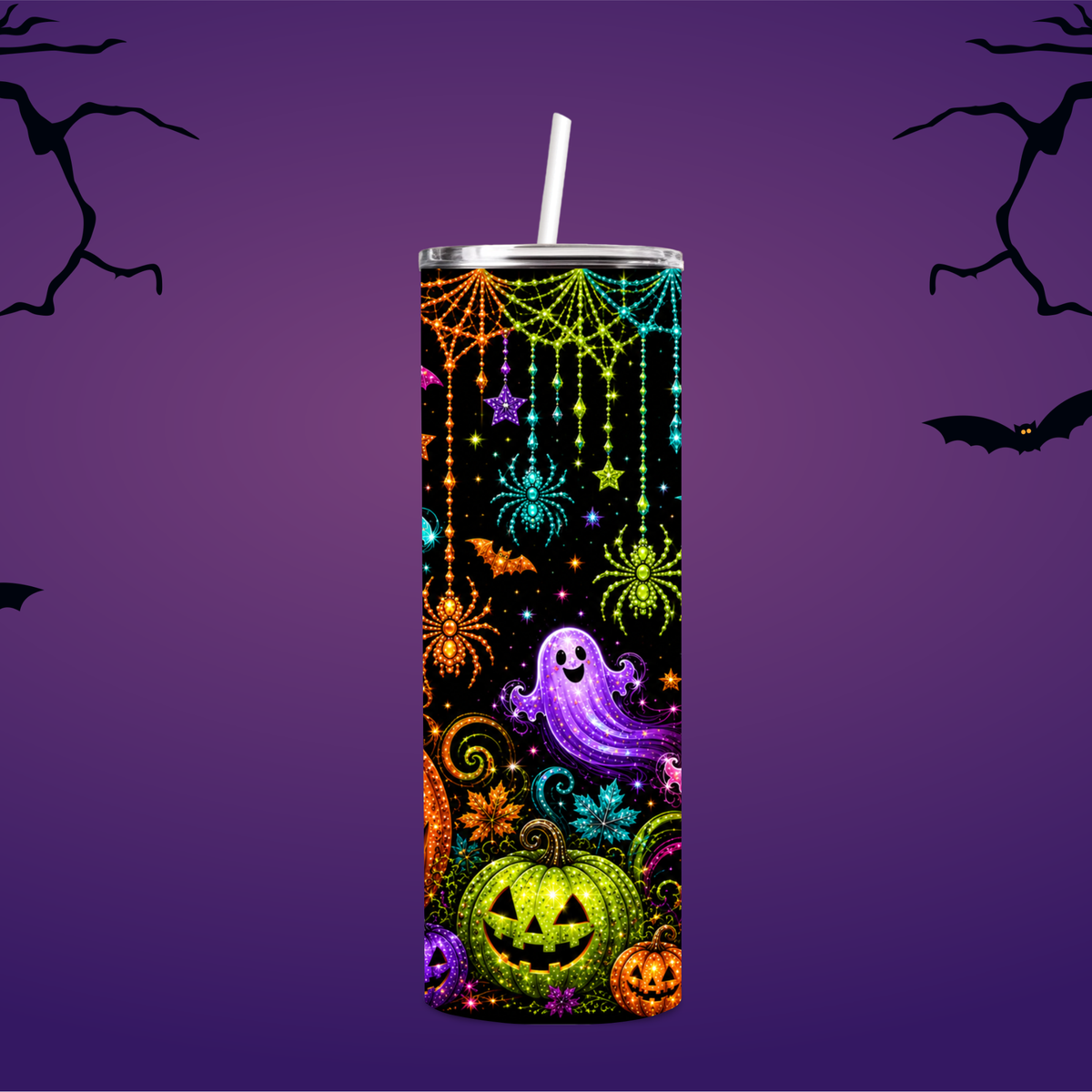 Sparkling Halloween Ghosts & Pumpkins 20 oz Tumbler