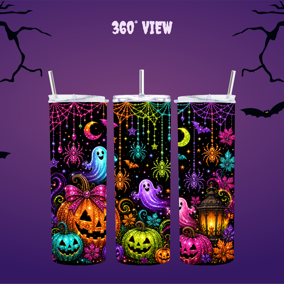 Sparkling Halloween Ghosts & Pumpkins 20 oz Tumbler