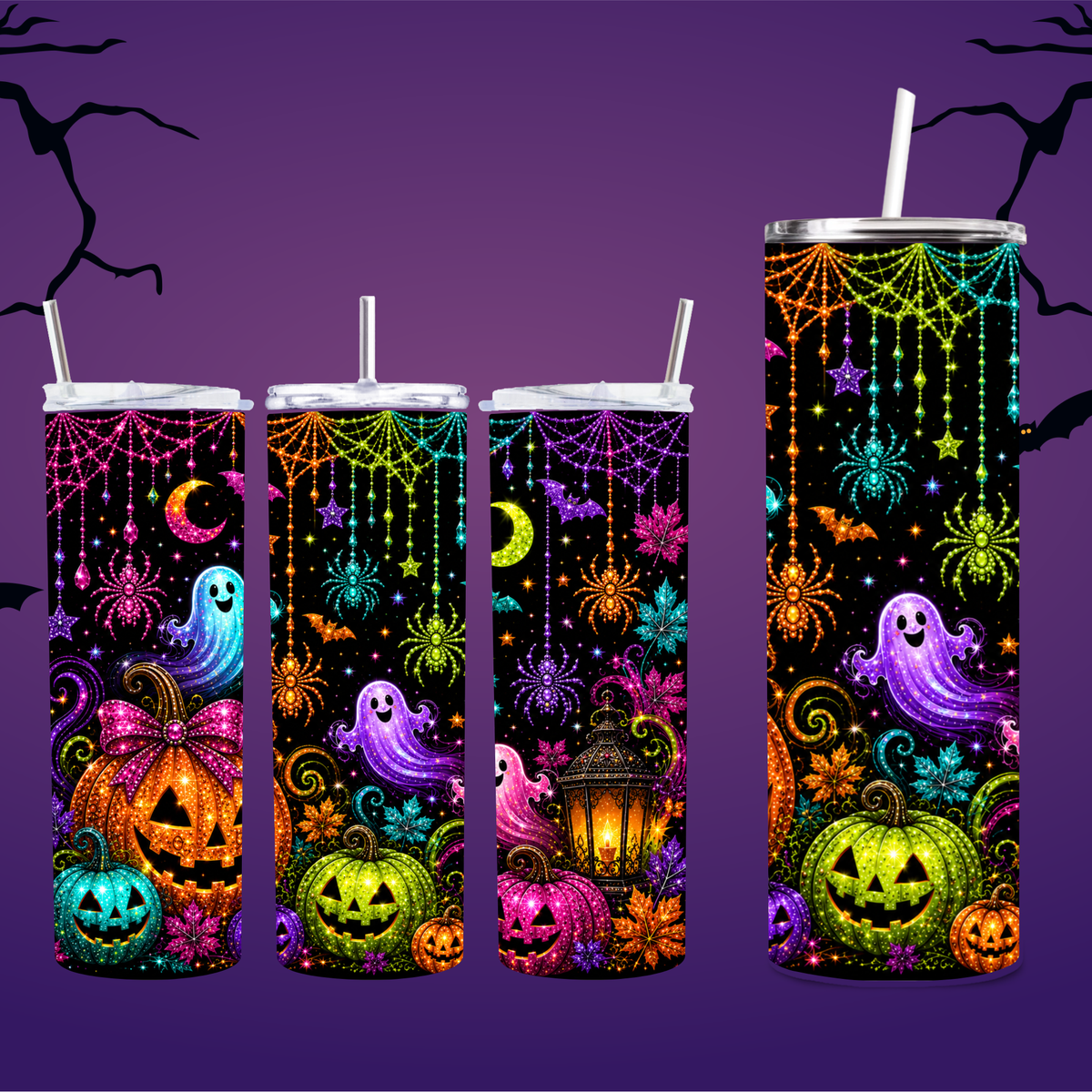 Sparkling Halloween Ghosts & Pumpkins 20 oz Tumbler